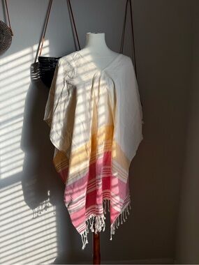 Tribe Alive Blanket Poncho Wrap Sunburst - Pink Yellow Cream